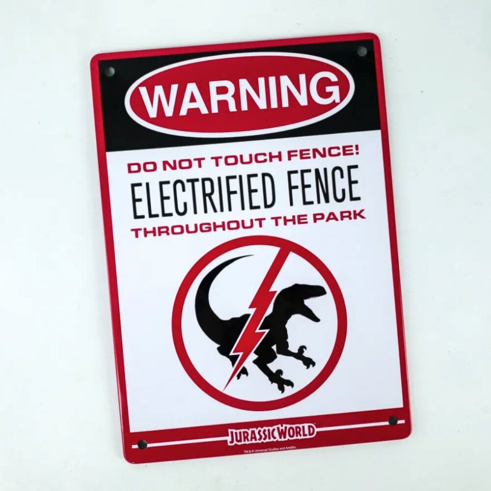 NWOT Loot Crate Jurassic World Warning Raptor Electrified Fence Sign